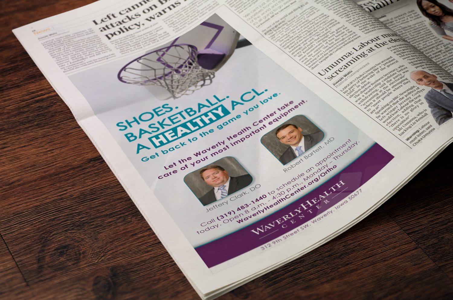 Waverly Health Center orthopedics newspaper ad
