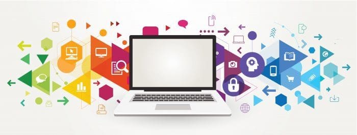 Laptop and colorful icons