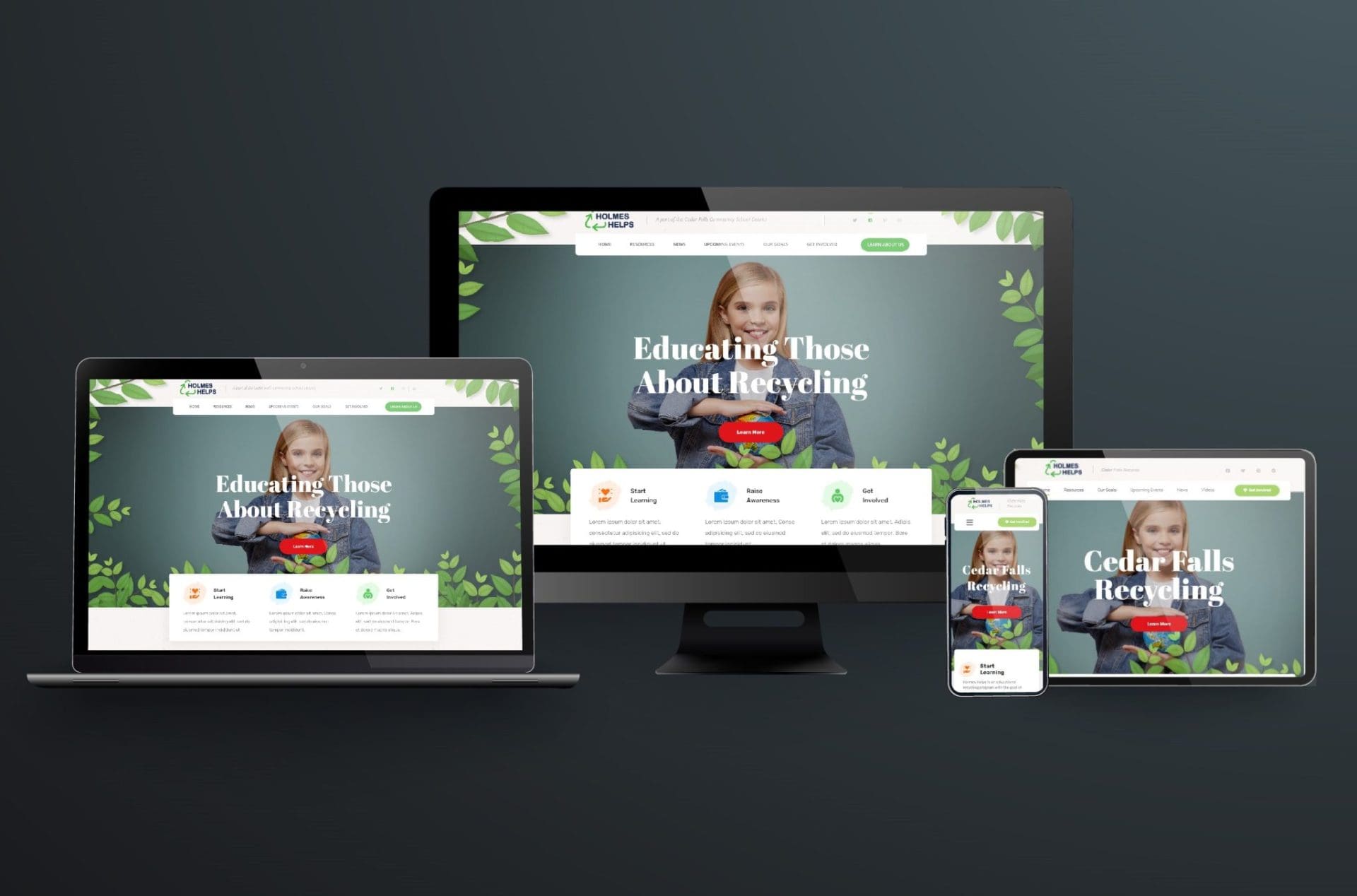 Holmes Helps website preview on PC laptop tablet and mobile phone