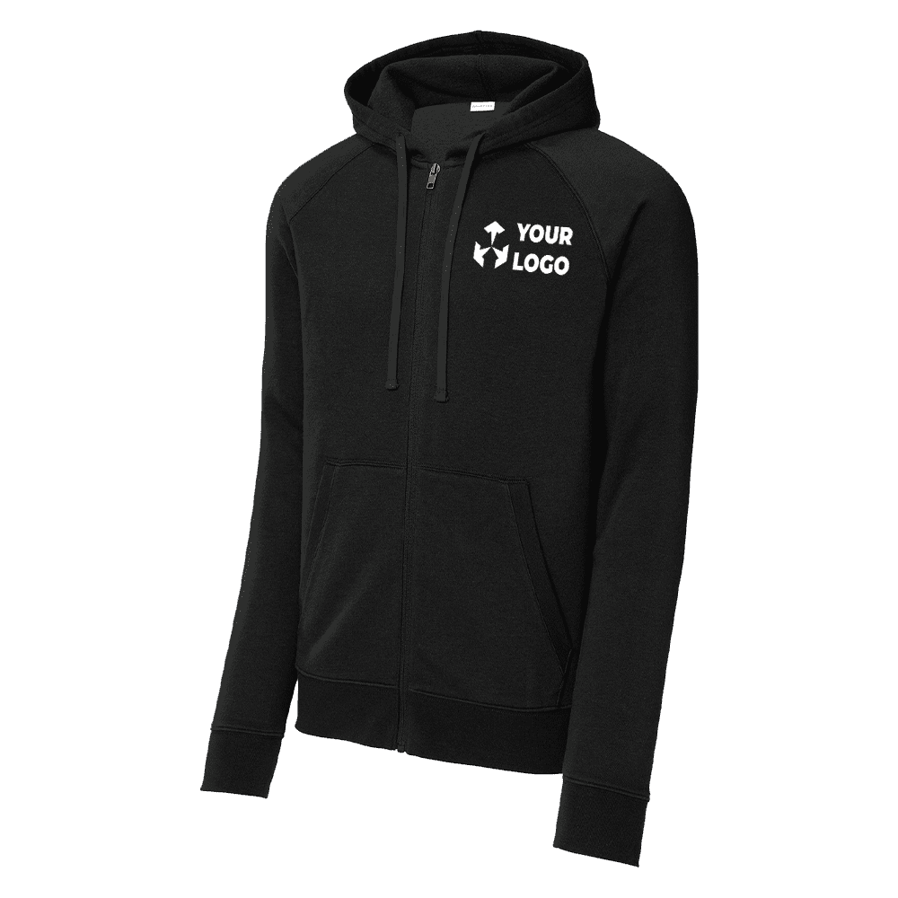 black hooded jacket with zipper and logo